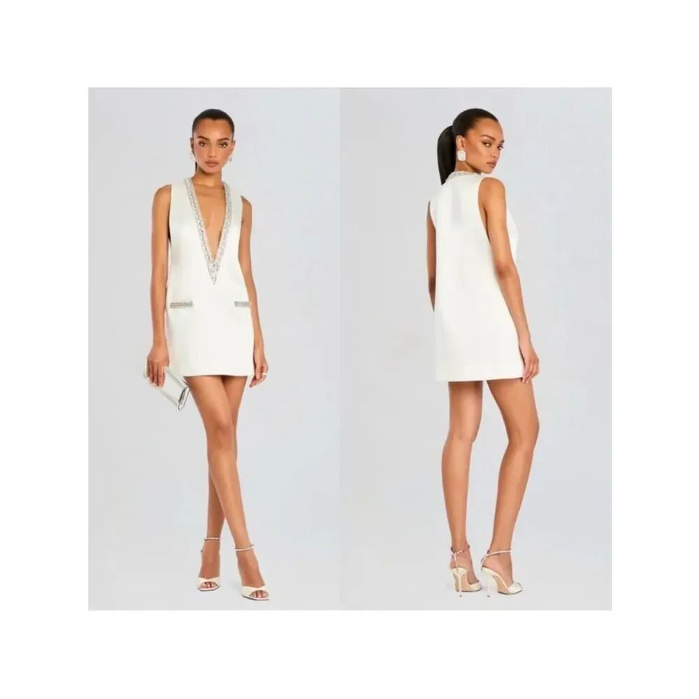 Retrofete White Mini Dress with Crystal Trim size large NWT